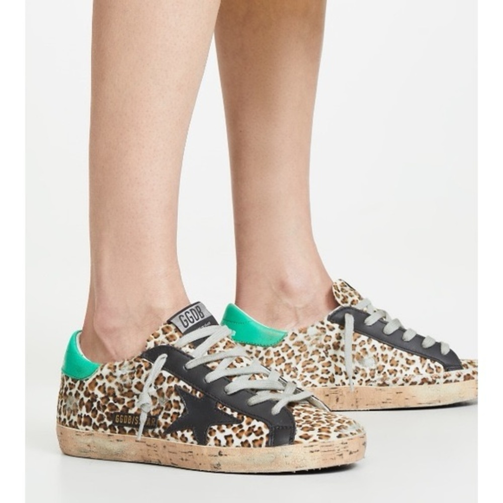 GOLDEN GOOSE GGDB SUPER STAR Sneakers Leopard -Calf Hair - Cork Sole - Green
